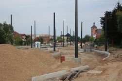 Budowa linii tramwajowej w ulicy Krasickiego, w pobliżu przystanku Boenigka (5 lipca 2023)