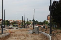 Budowa linii tramwajowej w ulicy Krasickiego, w pobliżu przystanku Boenigka (5 lipca 2023)