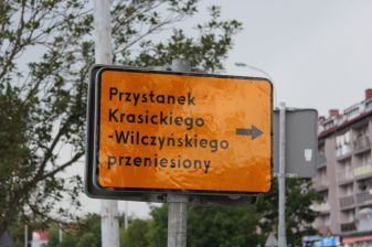 Budowa linii tramwajowej w ulicy Wilczyńskiego, w pobliżu skrzyżowania z ulicą Krasickiego (5 lipca 2023)
