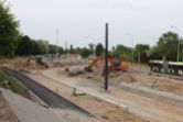 Budowa linii tramwajowej w ulicy Krasickiego, w pobliżu skrzyżowania z ulicą Wańkowicza (5 lipca 2023)