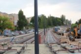 Budowa linii tramwajowej w ulicy Krasickiego, w pobliżu skrzyżowania z ulicą Barcza (5 lipca 2023)
