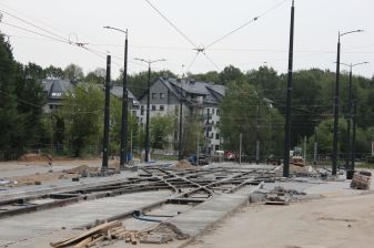 Budowa linii tramwajowej w ulicy Wilczyńskiego - przystanek końcowy Pieczewo (5 lipca 2023)