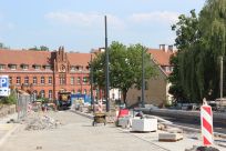 Budowa linii tramwajowej na placu Jedności Słowiańskiej - przystanek końcowy Wysoka Brama (5 lipca 2023)