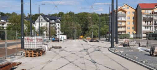 Budowa linii tramwajowej w ulicy Wilczyńskiego - przystanek końcowy Pieczewo (29 lipca 2023)
