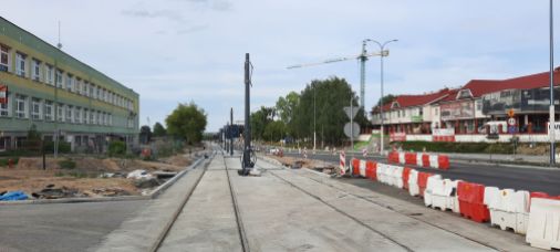 Budowa linii tramwajowej w ulicy Wyszyńskiego, w pobliżu skrzyżowania z ulicami Żołnierską i Augustowską (29 lipca 2023)