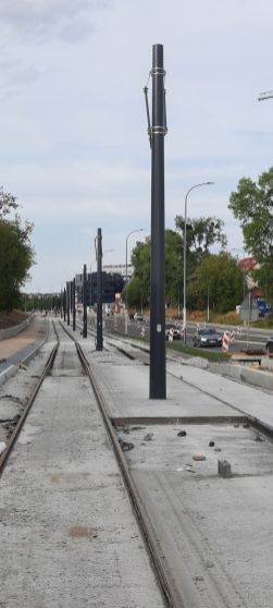 Budowa linii tramwajowej w ulicy Wyszyńskiego, w pobliżu skrzyżowania z ulicami Żołnierską i Augustowską (29 lipca 2023)