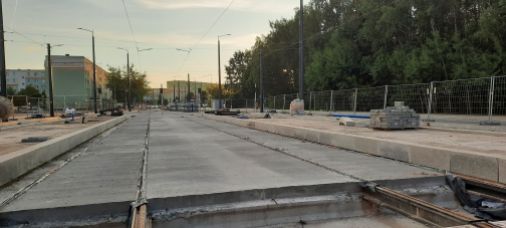Budowa linii tramwajowej w ulicy Wilczyńskiego - przystanek końcowy Pieczewo (13 sierpnia 2023)