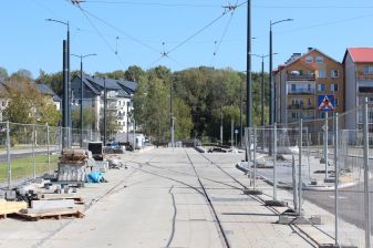 Budowa linii tramwajowej w ulicy Wilczyńskiego - przystanek końcowy Pieczewo (17 września 2023)
