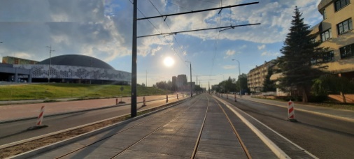 Budowa linii tramwajowej w alei Piłsudskiego, na wysokości hali Urania (13 sierpnia 2023)