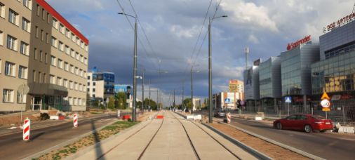 Budowa linii tramwajowej w alei Piłsudskiego - przystanek Hala Urania (13 sierpnia 2023)