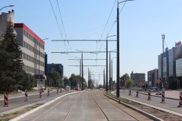 Budowa linii tramwajowej w alei Piłsudskiego - w pobliżu przystanku Hala Urania (17 września 2023)