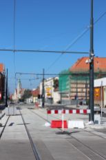 Budowa linii tramwajowej w alei Piłsudskiego, w pobliżu skrzyżowania z ulicą Głowackiego (17 września 2023)