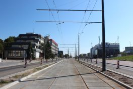 Budowa linii tramwajowej w alei Piłsudskiego, na wysokości hali Urania (17 września 2023)