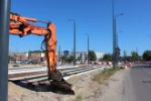 Budowa linii tramwajowej na skrzyżowaniu ulic Krasickiego i Wilczyńskiego (17 września 2023)