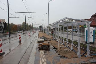 Budowa linii tramwajowej w ulicy Krasickiego - przystanek Krasickiego (22 października 2023)