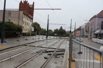 Budowa linii tramwajowej na placu Jedności Słowiańskiej (22 października 2023)