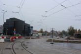 Budowa linii tramwajowej w ulicy Wyszyńskiego - przystanek Piłsudskiego (22 października 2023)