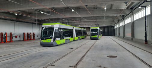 Nowa (wschodnia) hala postojowa zajezdni tramwajowej MPK Olsztyn (29 grudnia 2023)